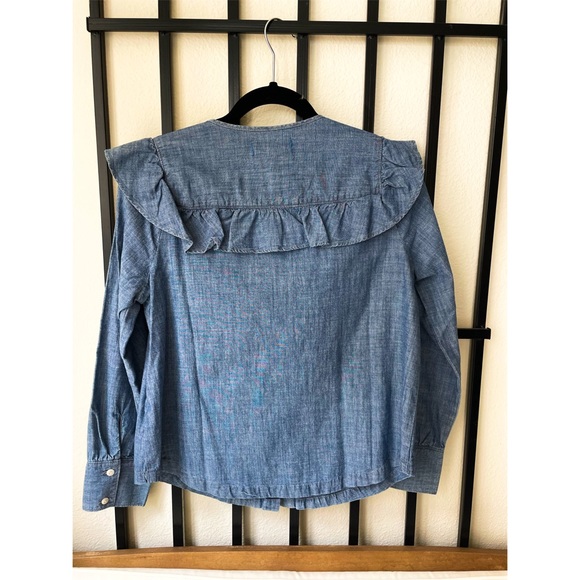 Madewell Denim Ruffle Long Sleeve Button Down Shirt - Picture 5 of 5